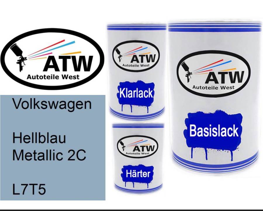 Volkswagen, Hellblau Metallic 2C, L7T5: 500ml Lackdose + 500ml Klarlack + 250ml Härter - Set, von ATW Autoteile West.